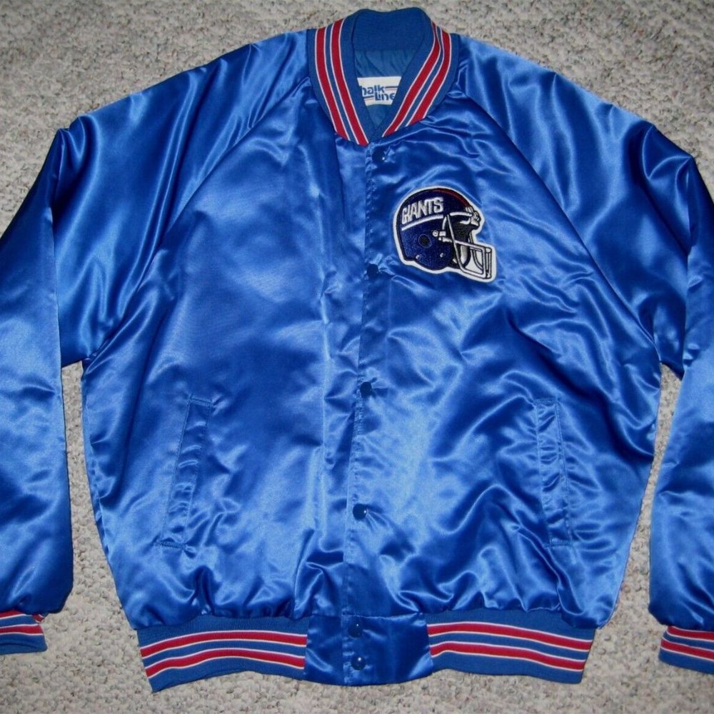 New York Giants Jacket Blue Satin Bomber Jacket Size XL USA Made